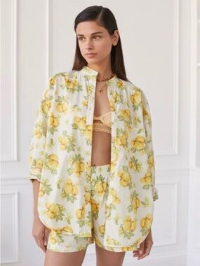 Urban Outfitters Out from Under Lemon-Print Long sleeved Button-Up Top Sz M/L